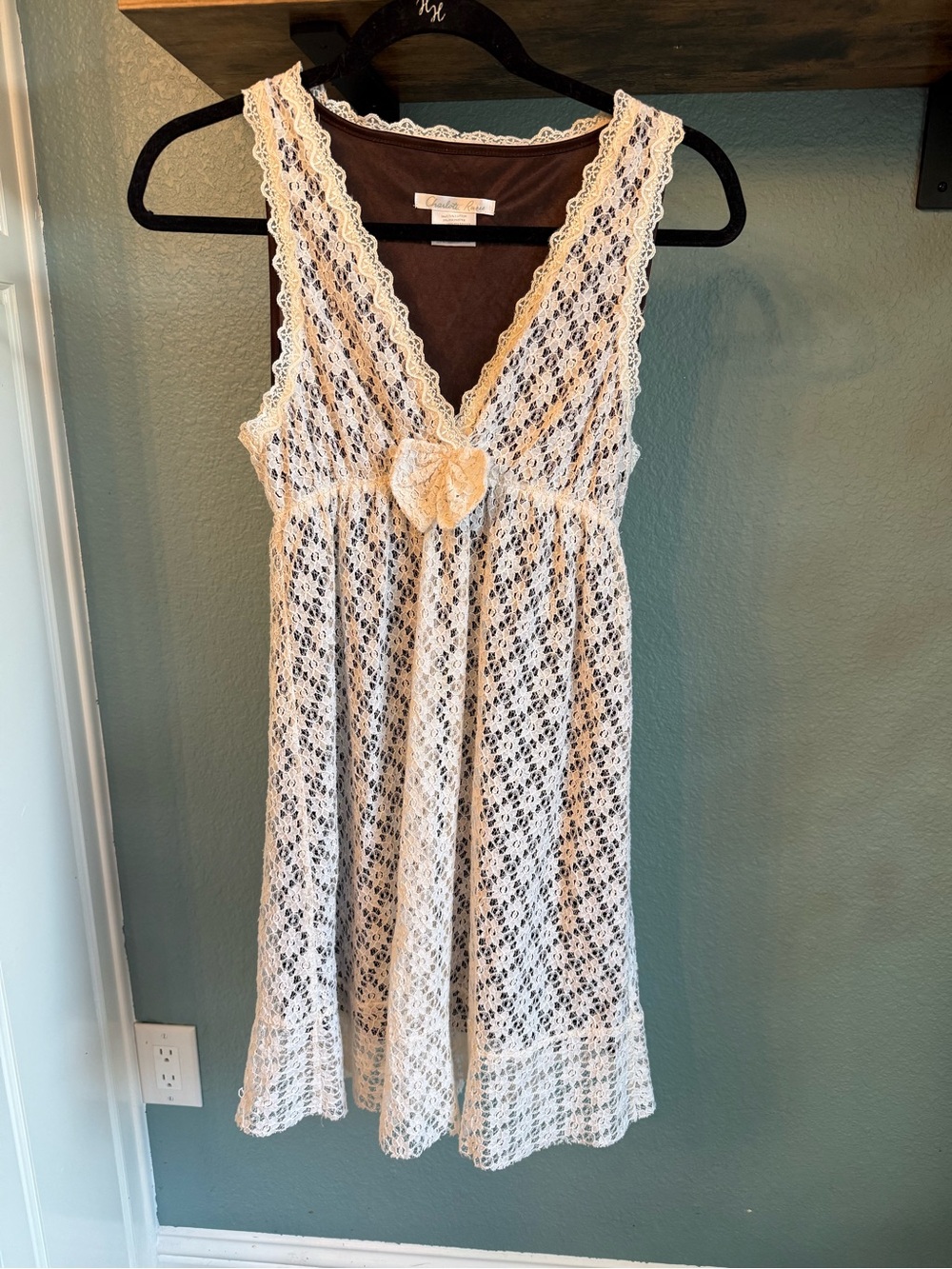 Vintage Y2K Charlotte Russe Lace Dress Cream Bow Front Coquette Fairycore Grunge - Picture 3 of 6